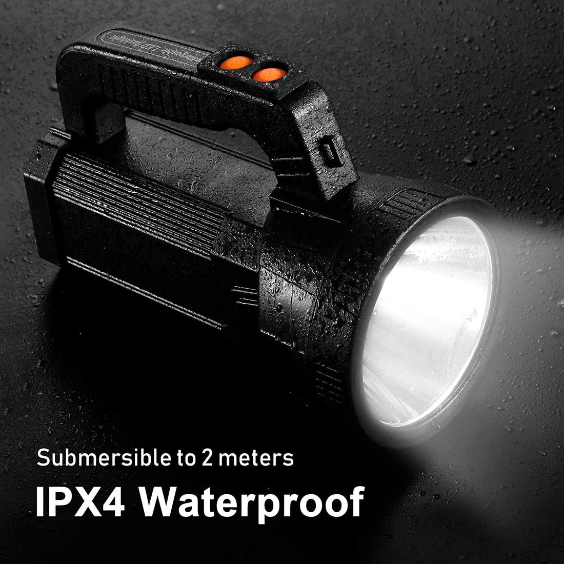 Rechargeable Spotlight Super Bright Led Tactical Flashlight 9600mah 6000 Lumens Spot Light Waterproof Handheld Searchlight Power Bank Function Torchlight 6 Lights Modes with Tripod (Black)