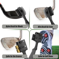 Golf-EZ Premium Golf Club Cleaning Brush Set with Magnetic Quick Release (2 Pack) | Heavy Duty Oversized Brush Head | 3-in-1 Retractable Brush Head