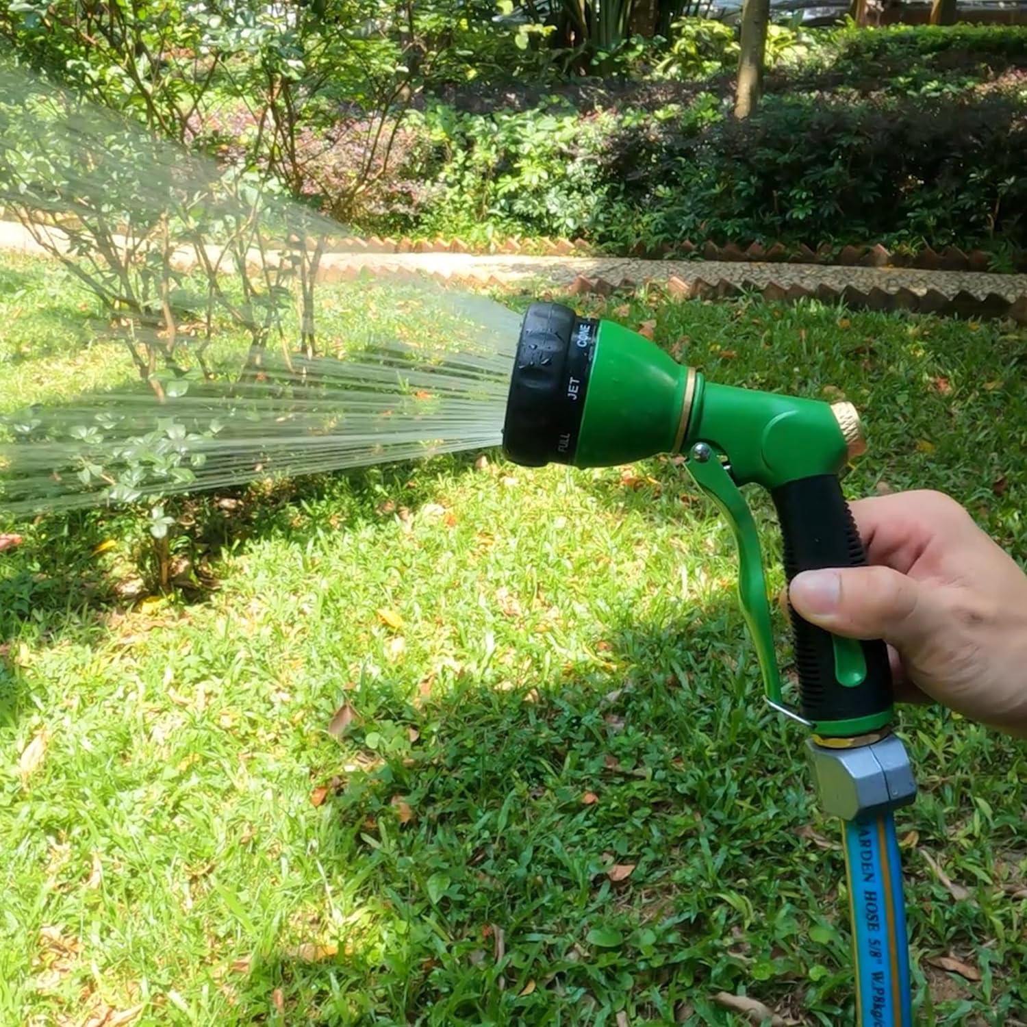 STYDDI 8-Pattern Garden Hose Nozzle Heavy Duty, Metal Water Hose Nozzle Sprayer, High Pressure Front Trigger Turret Hose Nozzle for Plant Watering, Car Washing, Window Cleaning, Pet Showering, Green