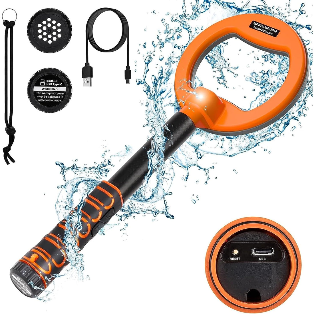 OMMO Underwater Metal Detector, Fully IP68 Waterproof Metal Detector with 3 Modes Vibration &Sound, Metal Detector for Adults with Rechargeable 1600MA Battery for Underwater Exploration Scuba Diving
