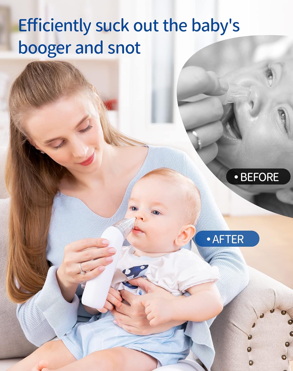 Larex Baby Nose Sucker,Nasal Aspirator for Baby,Nasal Aspirator for Toddler,Electric Baby Nose Suction-Rechargable,3 Levels Power Suction,Music and Light Soothing Function