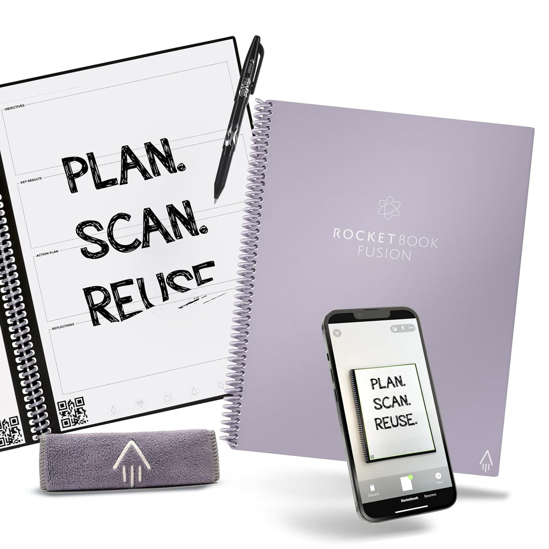 Rocketbook Smart Reusable Notebook, Fusion Letter Size Spiral Notebook & Planner, Lightspeed Lilac, (8.5" x 11")