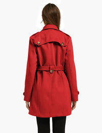 Wantdo Women's Double Breasted Wool Blended Pea Coat Overcoat with Belt Red XX-L