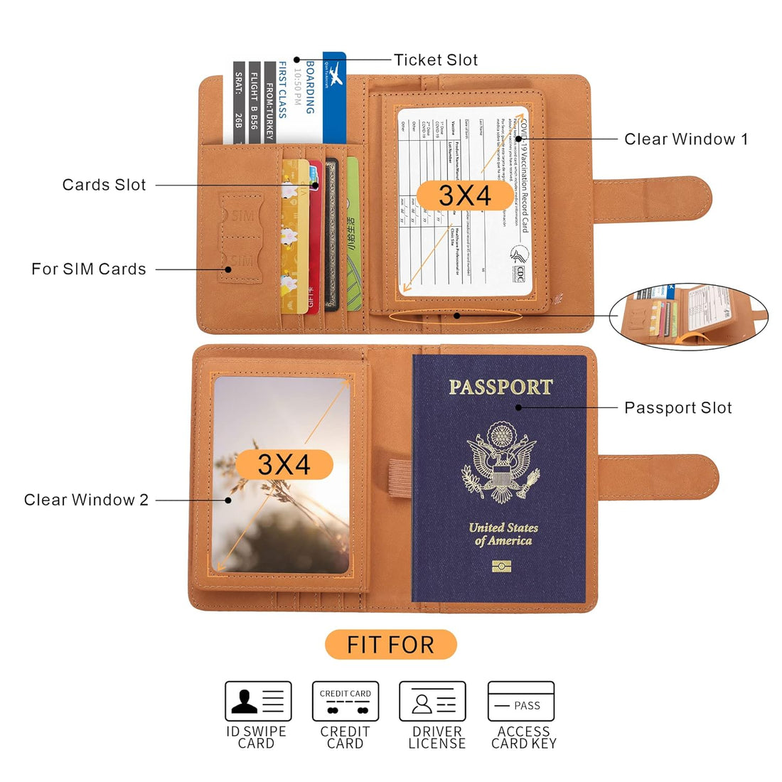 Passport Holder,Passport Holder Card Slots,Cute Passport cover for Women/Men,Waterproof Rfid Blocking Travel Wallet, Brown-fly