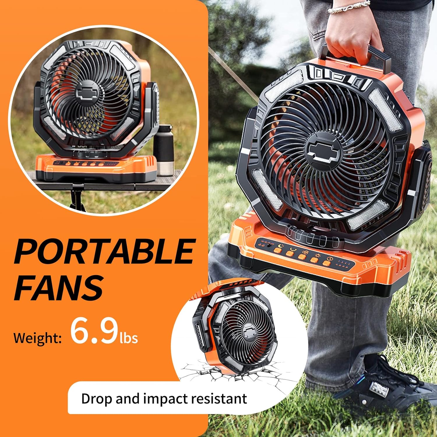 Camping LED Fan with Light, 20000mAh Rechargeable Battery Powered Outdoor Tent Fan with Light and Hook, 4 Speed, Personal USB Desk Fan for Camping, Fishing, Power Outage,Hurricane, Worksite