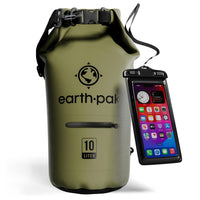 Earth Pak- Waterproof Dry Bag with Front Zippered Pocket Keeps Gear Dry for Kayaking, Beach, Rafting, Boating, Hiking, Camping and Fishing with Waterproof Phone Case