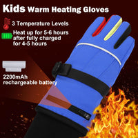 Lasnten Kids Ski Heated Gloves, Winter Gloves for Boys and Girls, Battery Powered Children Heating Gloves Electric Snow Mitten for Hiking, Skiing, Cycling, Running 8-12 Year(Blue)