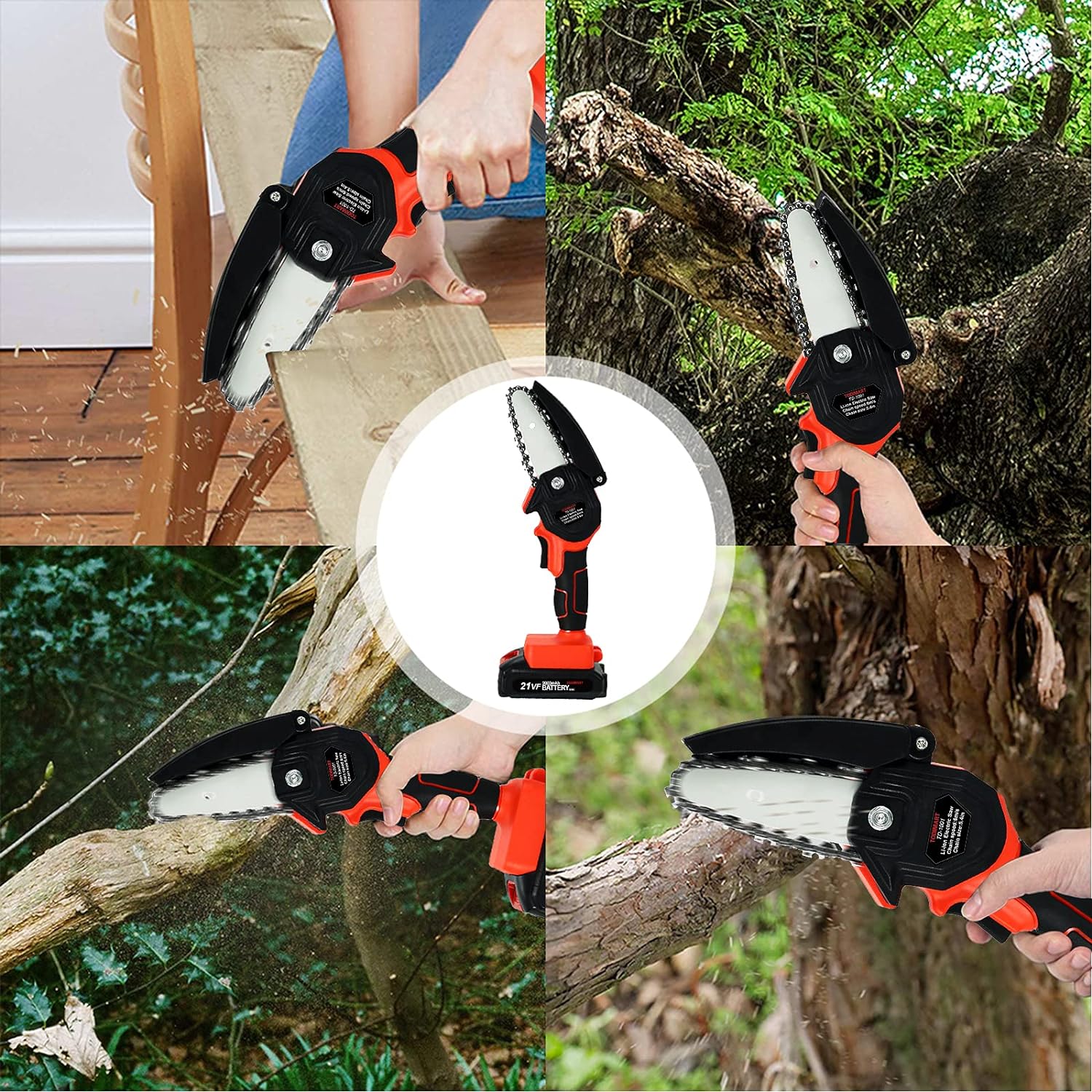 Skcoipsra Mini Chainsaw Cordless 4 Inch, 2.43 Pounds Portable Electric Chainsaw with 2 Chains & Batteries, One-Handed Power Chain Saws for Tree Trimming Branch Wood Cutting