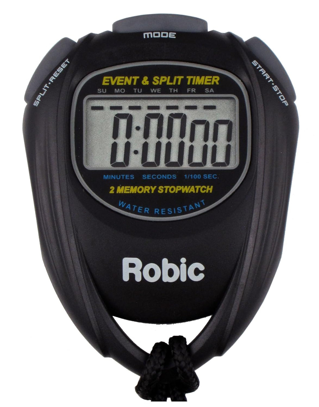 Robic SC-539 Water Resistant Event & Split Time Memory Stopwatch, Black