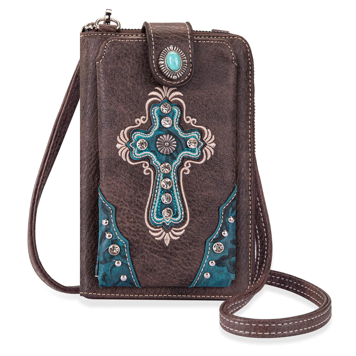 Montana West Leather Embroidered Collection Phone Wallet For Women Western Crossbody Handbag