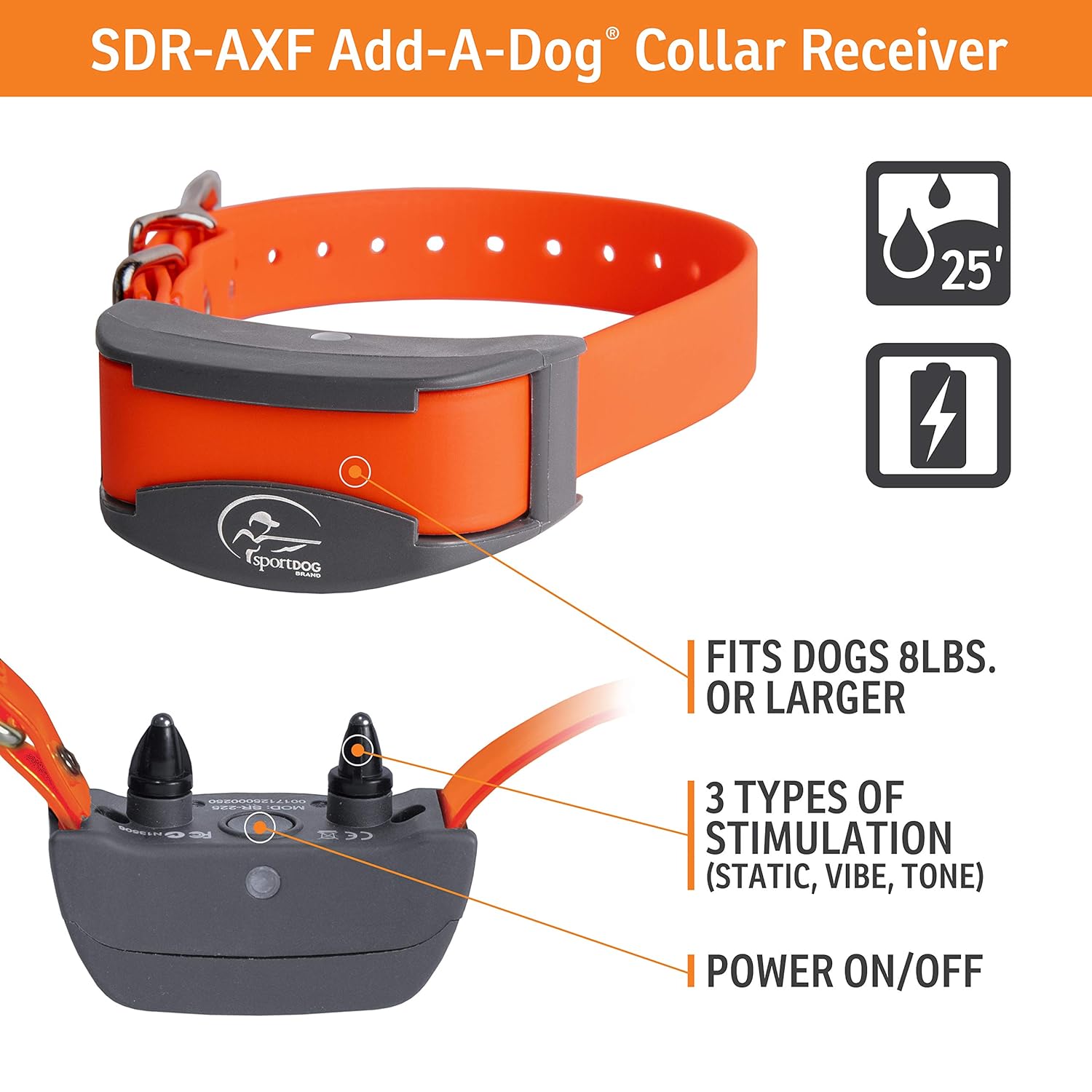 SportDOG Brand FieldTrainer 425X/SportHunter 825 Add-A-Dog Collar - Additional, or Extra Collar for Your Remote Trainer - Waterproof and Rechargeable with Tone, Vibration, and Static
