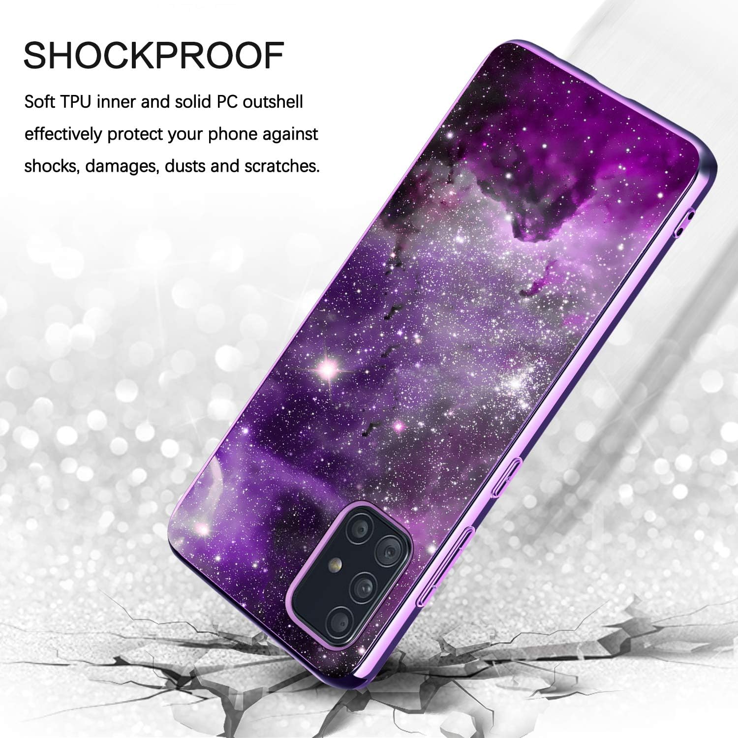 BENTOBEN Samsung A71 5G Case, Slim Fit Glow in The Dark Shockproof Hybrid Hard PC Soft TPU Bumper Anti Scratch Sturdy Non Slip Protective Cover for Samsung Galaxy A71 5G 2020, Nebula