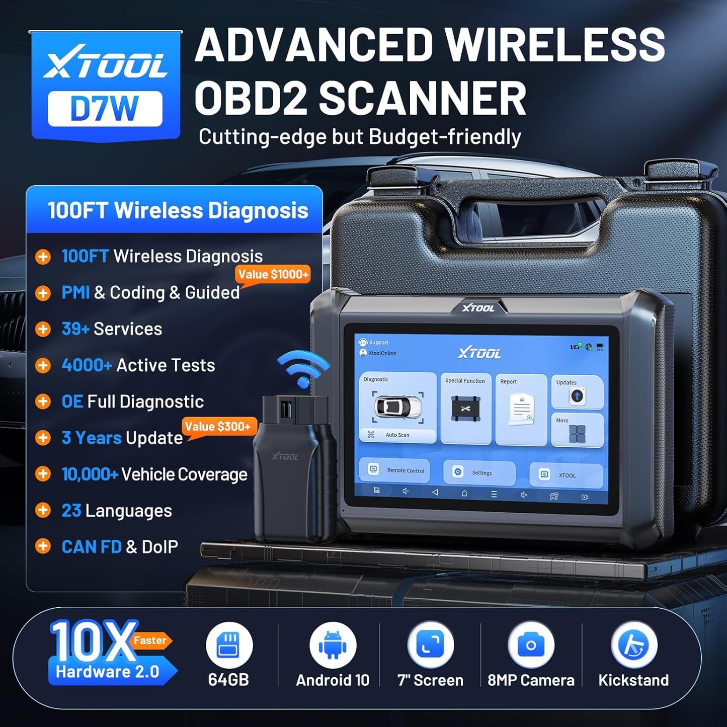 Bidirectional Scan Tool XTOOL D7W: Wireless Ver. of D7/D7S – Side View