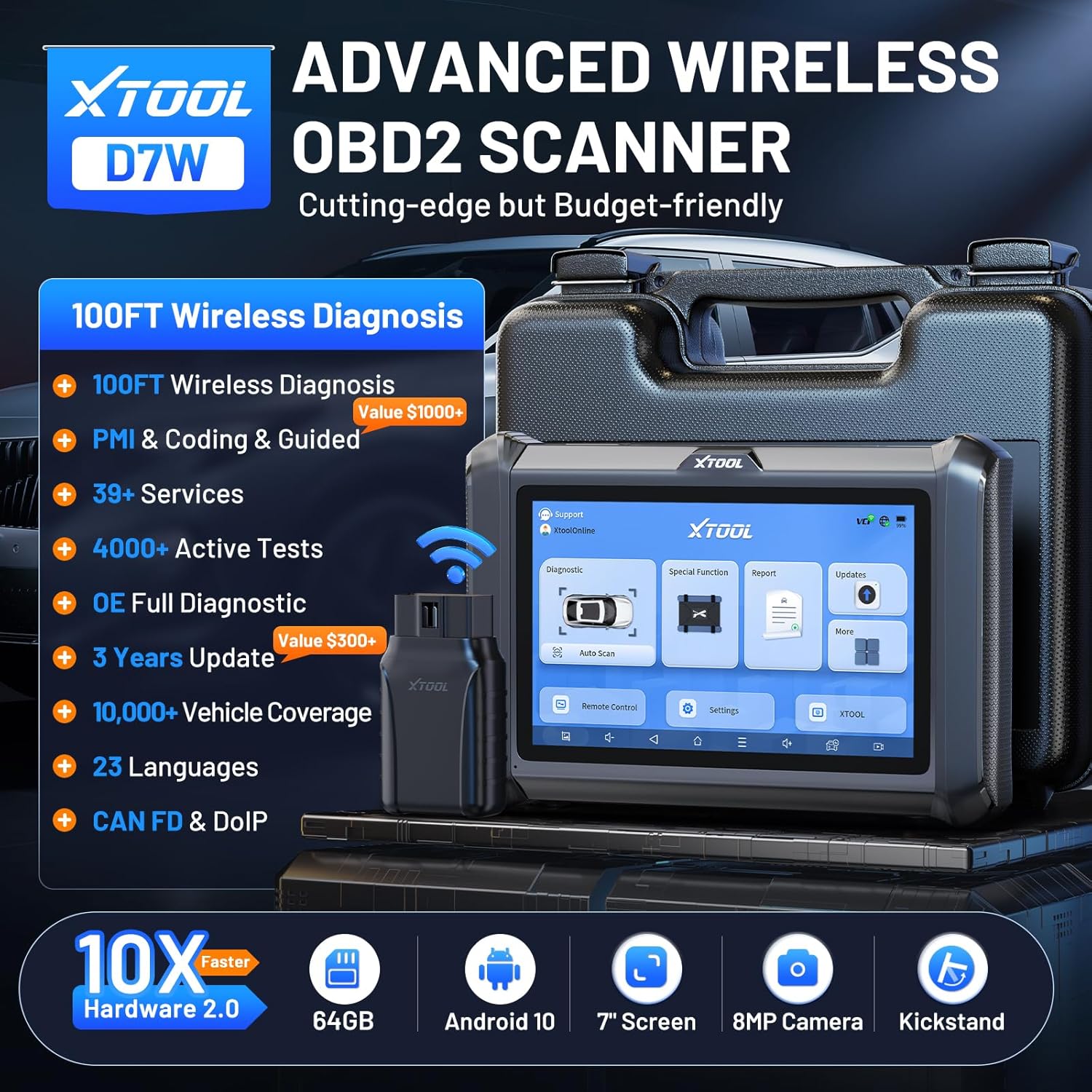 Bidirectional Scan Tool XTOOL D7W: Wireless Ver. of D7/D7S – Side View