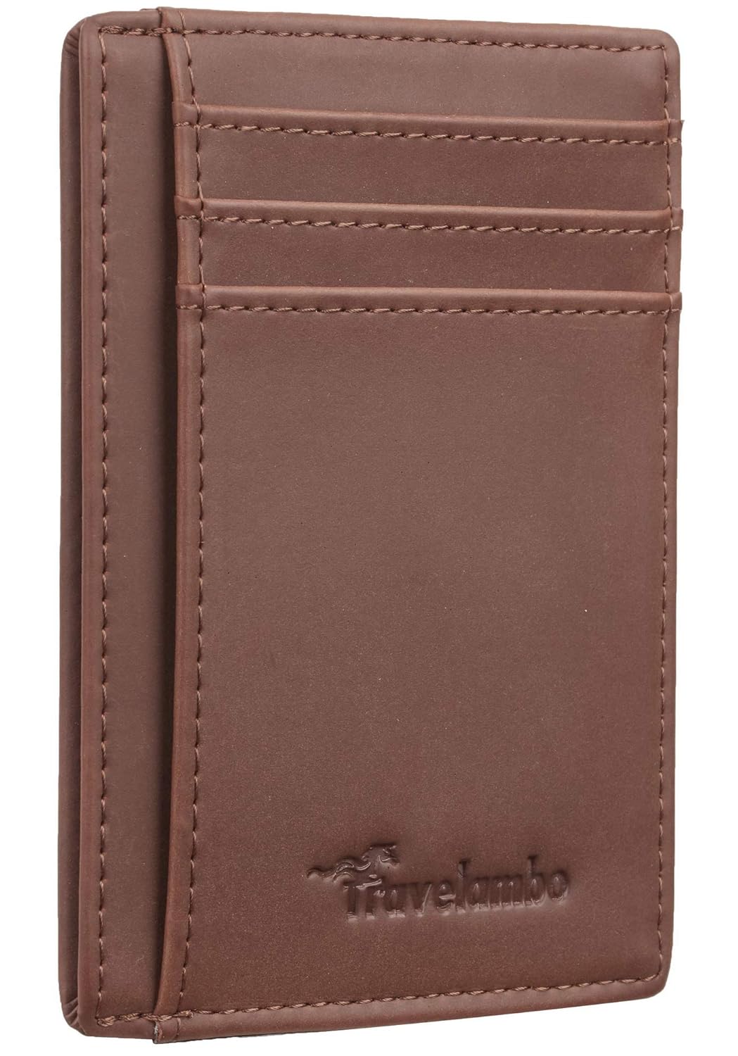 Travelambo Front Pocket Minimalist Leather Slim Wallet RFID Blocking Medium Size(crazy horse deep brown)