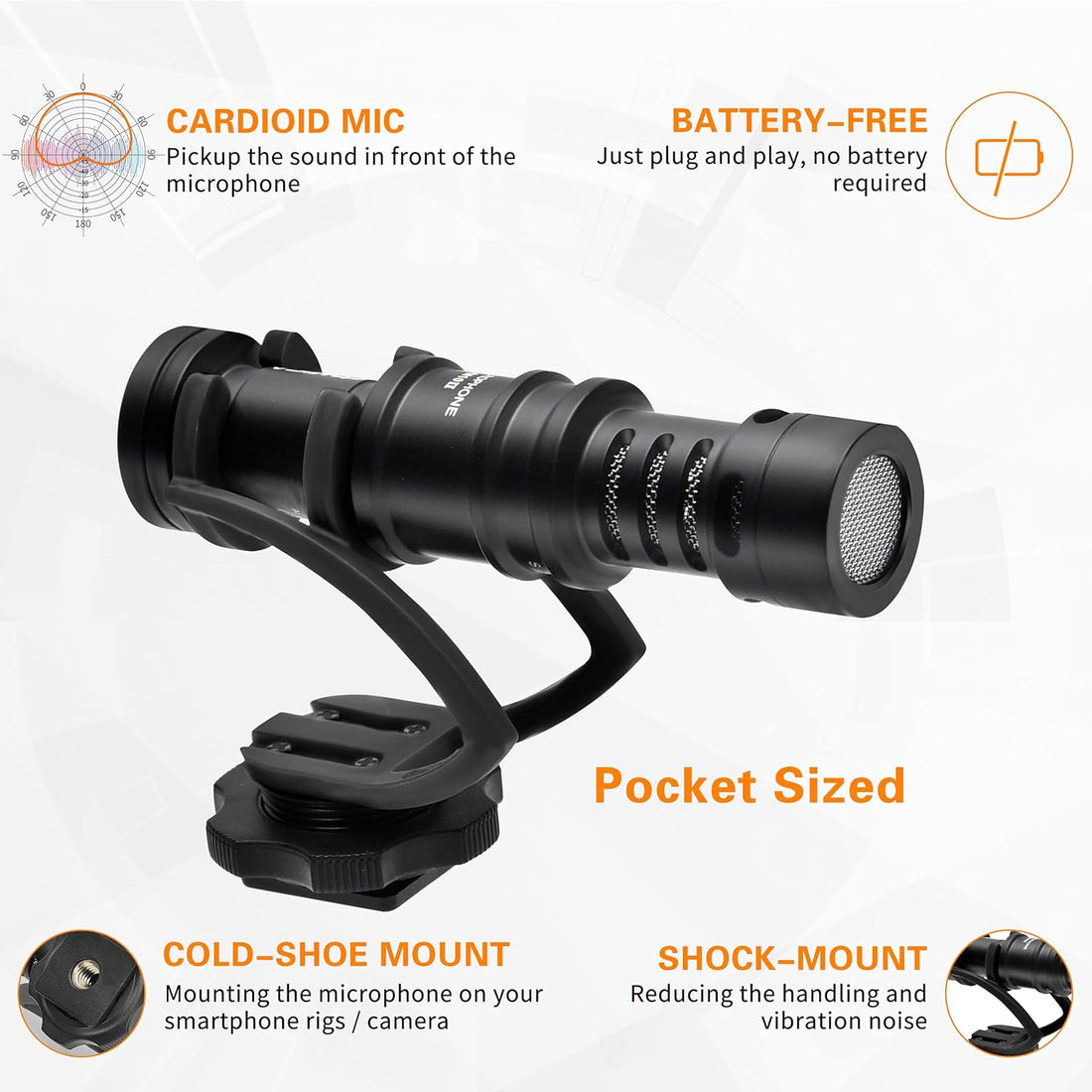comica CVM-VM10II Full Metal Mini Compact on-Camera Cardioid Directional Shotgun Video Microphone with Shock-Mount for Smart Phone(Black)