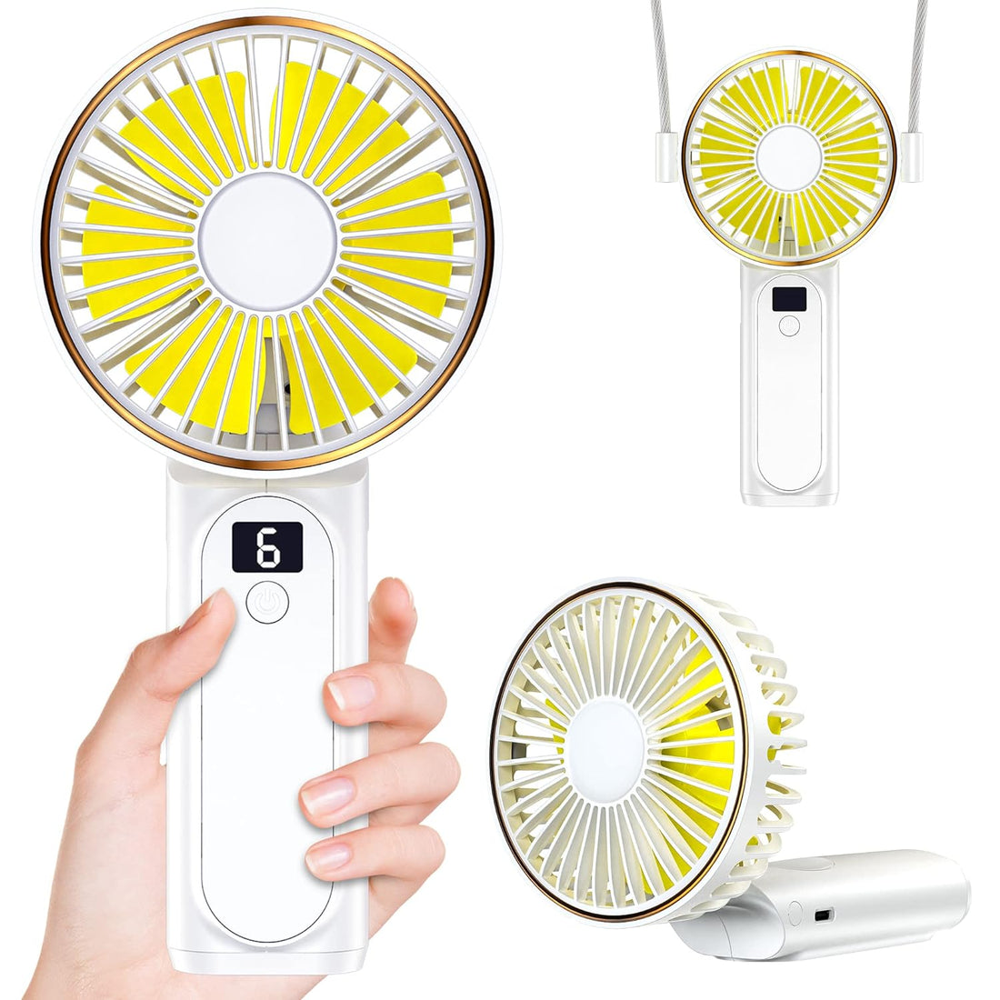 Peiyuu Portable Handheld Fan, Neck Fan, Mini Desk Fan, 4000mAh Long Battery Life, USB Can Charge Mobile Phones, Extremely Quiet, Safe and Reliable, 6-Speed Visual Adjustment(White)