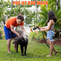 Pup Jet Dog Wash Hose Attachment Garden Hose Nozzle High Pressure Water Hose Nozzle 8 Way Foam Sprayer with Soap Dispenser Bottle (ORANGE)…