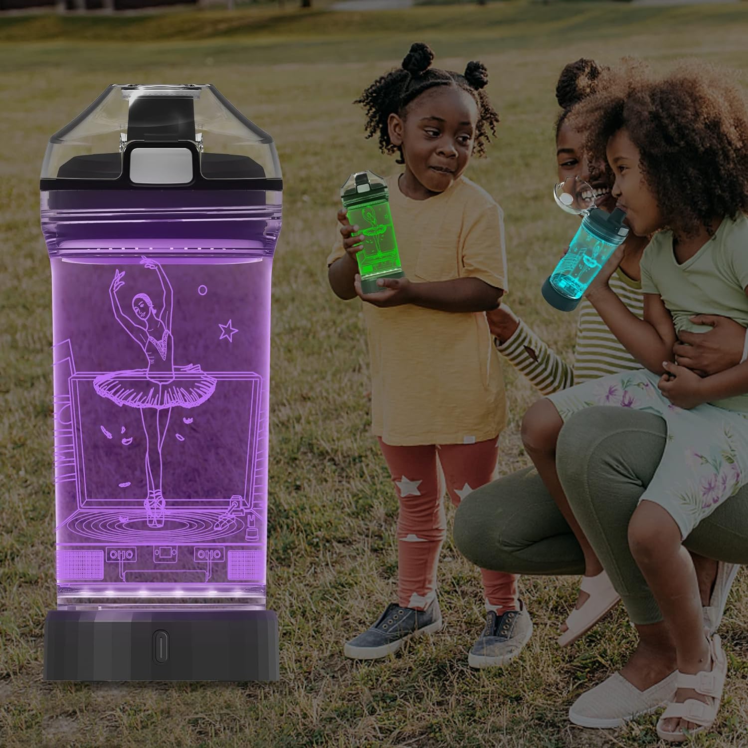 YuanDian Light Up Kids Water Bottle with 3D Ballet Design- 14 OZ Tritan BPA Free Eco-Friendly - Cool Drinking Cups Gift for School Kids Boy Girl Child Christmas Holiday