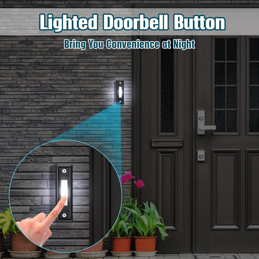 2 Pieces Lighted Doorbell Button, Wired Door Bell Push Buttons LED Door Chime, Wall Mounted Door Opener Switch (Black,White Light)