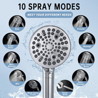 V-Frankness 10-Mode Filtered Shower Head| High Pressure Handheld ShowerHead with 70" Hose and Metal Adjustable Holder Combo| Hard Water Softener to Remove Chlorine and Heavy Metals (Chrome)