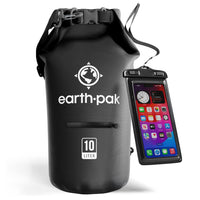 Earth Pak- Waterproof Dry Bag with Front Zippered Pocket Keeps Gear Dry for Kayaking, Beach, Rafting, Boating, Hiking, Camping and Fishing with Waterproof Phone Case