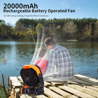 Camping Fan with LED Lantern, Rechargeable Battery Operated Outdoor Tent Fan with Light & Hook, 270° Pivot, 4 Speeds, Personal USB Desk Fan for Camping, Power Outage Jobsite Orange X26A