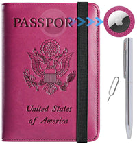 Passport Holder Cover Wallet Travel Essentials RFID Blocking Leather Card Case International Travel Must Haves Travel Accessories for Women Men Vacation Document Organizer, 119#Purple, For Airtag