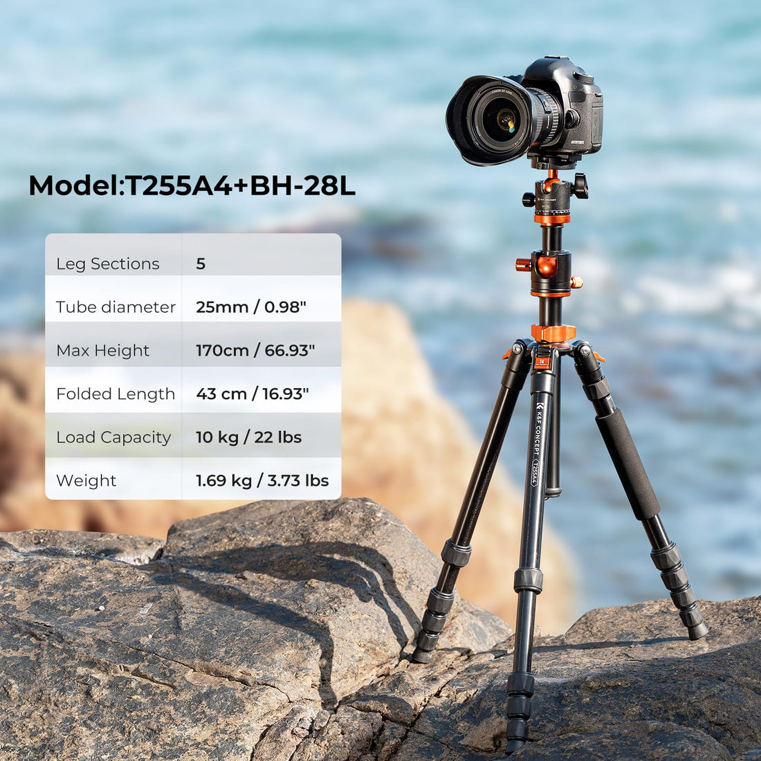 K&F Concept TM2515T1 Professional 67 inch Camera Tripod Horizontal Aluminium Tripods Portable Monopod with 360 Degree Ball Head Quick Release Plate for Canon Nikon Sony DSLR Cameras