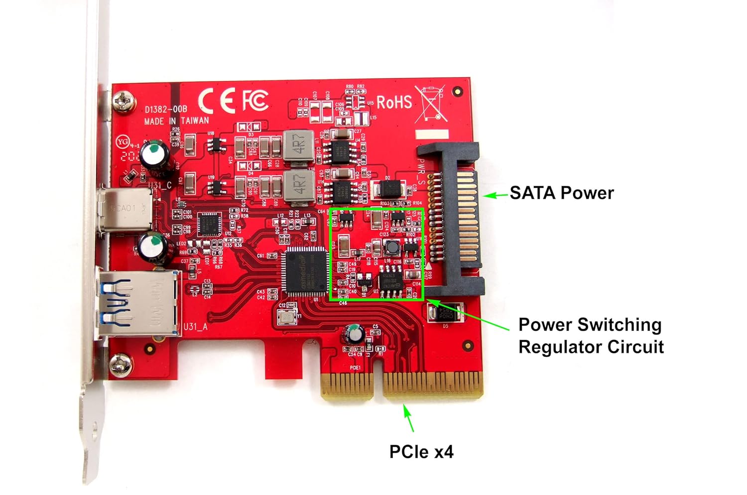 Ableconn PU31-AC-2 USB 3.1 Gen 2 (10 Gbps) Type-C & Type-A PCI Express (PCIe) x4 Host Adapter Card (ASMedia ASM2142 Chipset)