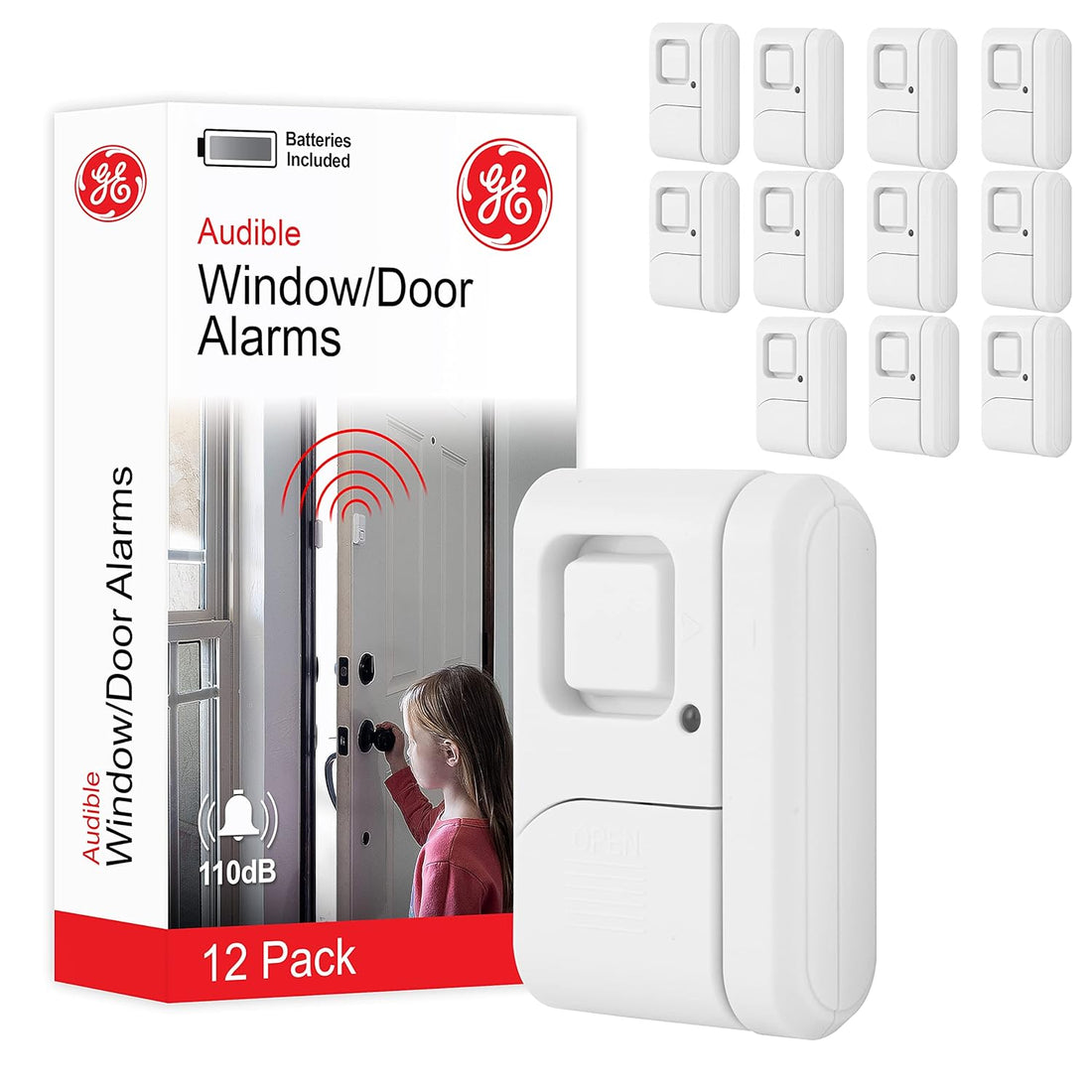 GE Personal Security Window/Door, 12-Pack, DIY Protection, Burglar Alert, Magnetic Sensor, Off/Chime/Alarm, Easy Installation, Ideal for Home, Garage, Apartment, Dorm, RV and Office, 45989, White