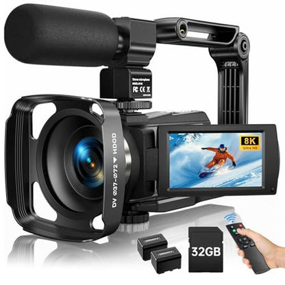 8K Video Camera: Camcorder 2025 Latest 88MP Ultra HD Video – Front View
