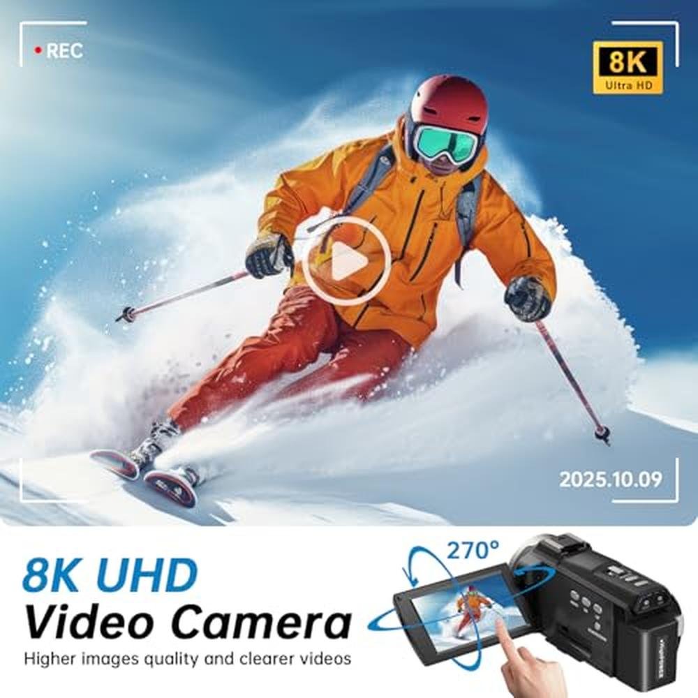 8K Video Camera: Camcorder 2025 Latest 88MP Ultra HD Video – Side View