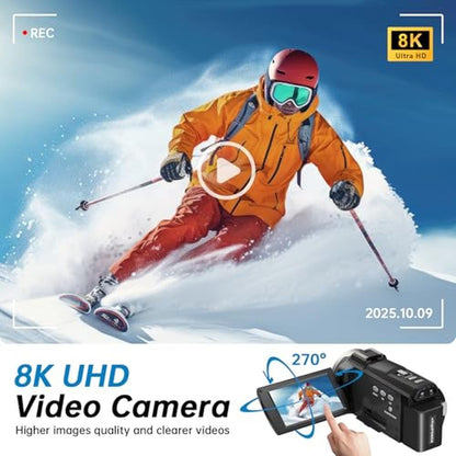 8K Video Camera: Camcorder 2025 Latest 88MP Ultra HD Video – Side View