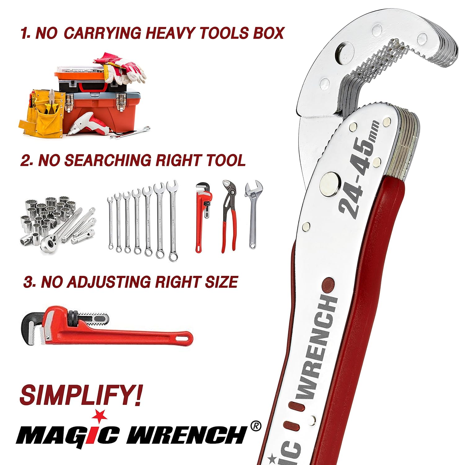 MultiFunction Magic Wrench Universal Adjustable autoratcheting Works as Reversible Ratchet pop Socket Combination & Pipe Monkey Spanner SAE Crescent nut GearWrench Set for Craftsman & Plumbers