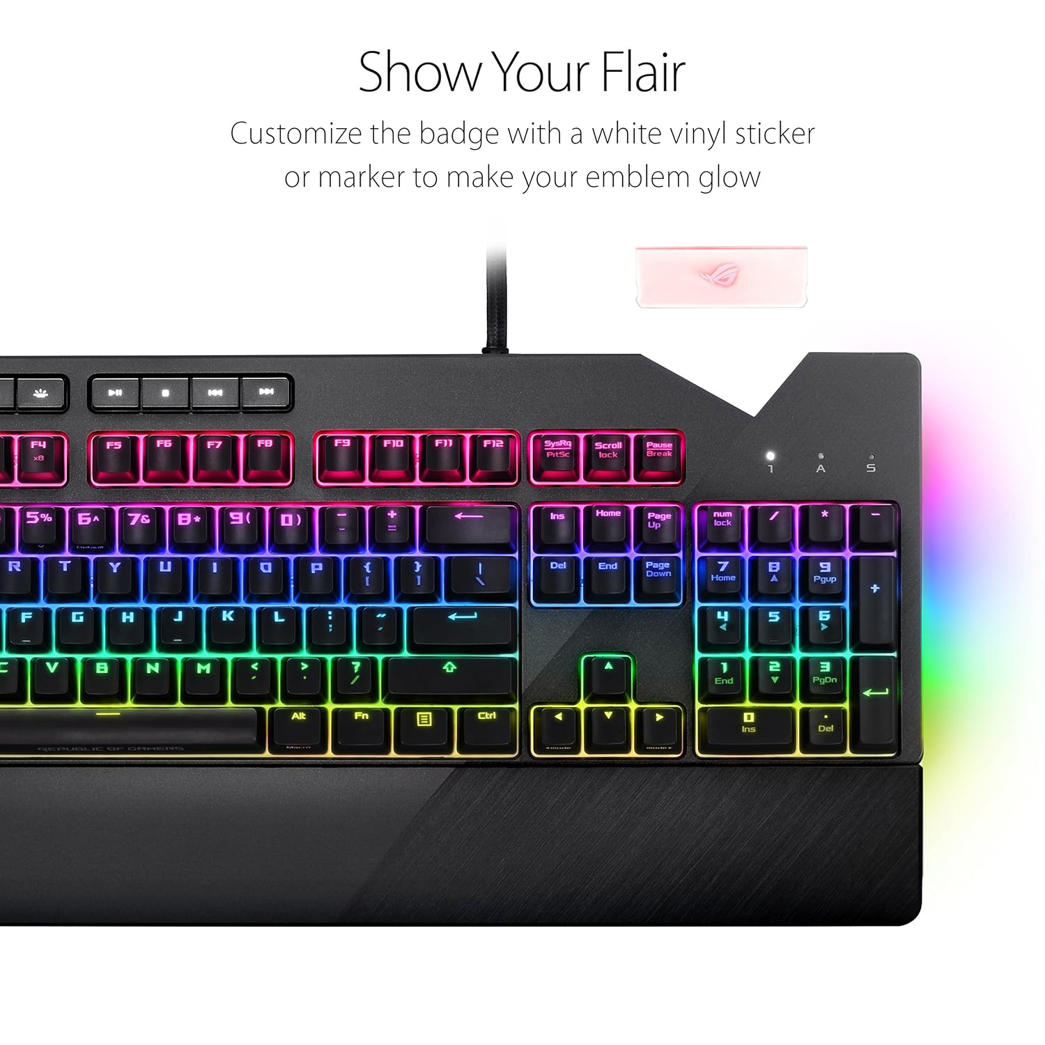 ASUS ROG Strix Flare (Cherry MX Red) Aura Sync RGB Mechanical Gaming Keyboard with Switches, Customizable Badge, USB Pass Through and Media Controls