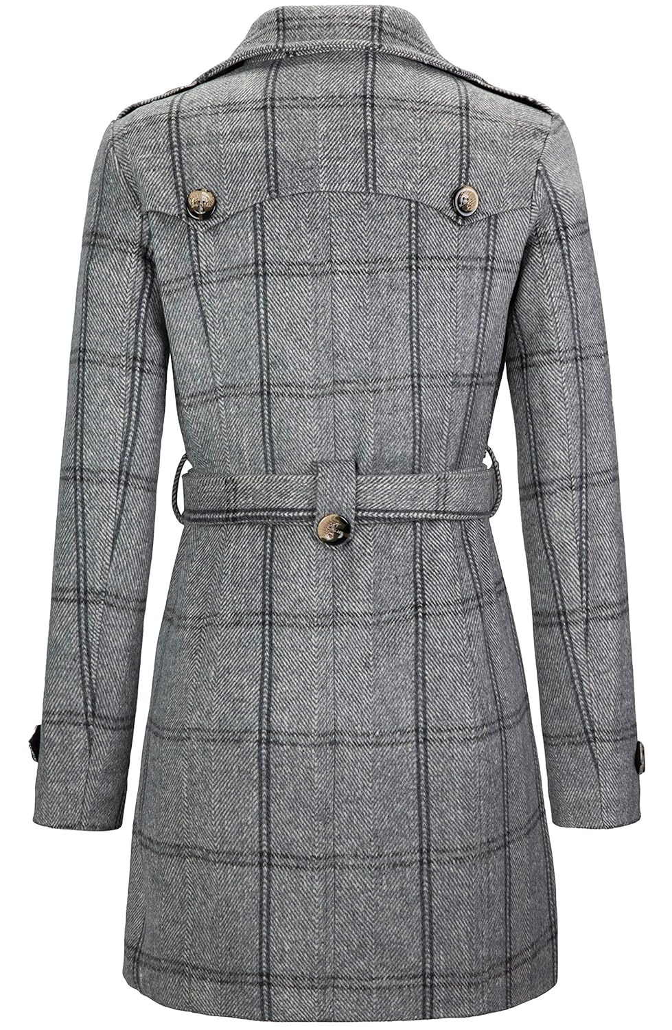 Wantdo Women's Slim Shaping Double Breasted Pea Coat with Belt Plaid L