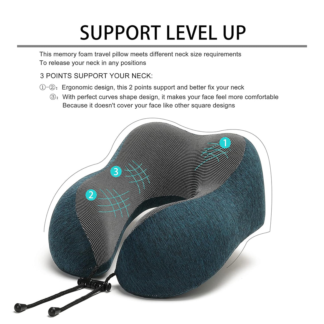 Travel Pillow, 100% Memory Foam Neck Pillow with Comfortable Breathable Cover, Airplane Travel Kit Cooling Pillow with 3D Eye Mask, Ear Plugs and Organizer Bag, Machine Washable, Grey/Blue (Green)