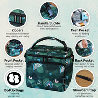 Insulated Breastmilk Cooler Bag With 3 Pockets - Waterproof Baby Bottle Cooler Bag Can Hold 6 Large 9 Ounce Bottles - The Perfect Tote Bottle Bag For Daycare, Nursing Moms, Travel - Green Rainbows
