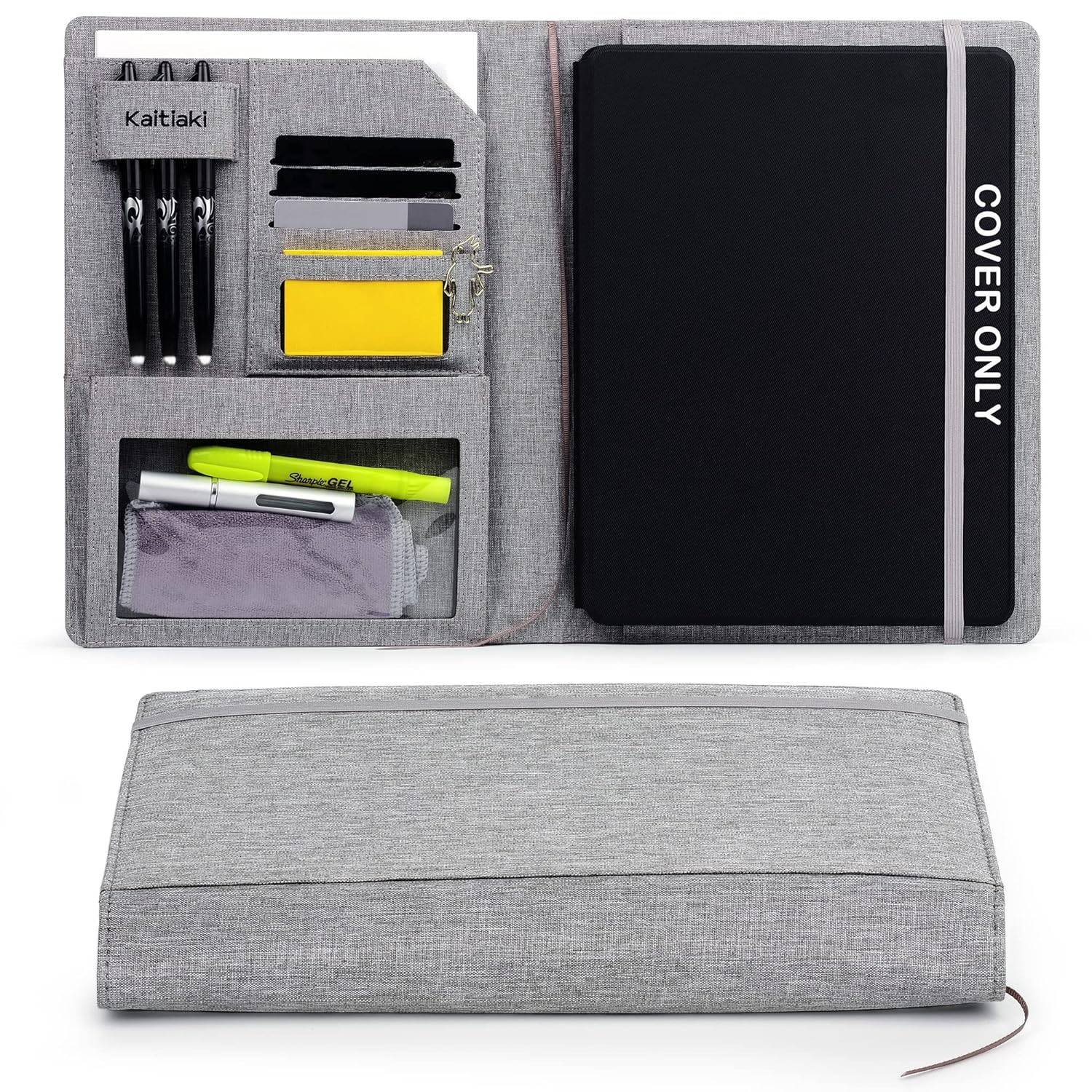 Kaitiaki Folio Cover Compatible with Rocketbook Pro 2.0 Smart Notebook, Organized Portfolio with Pen Loop, Business Card Holder, File Pocket, Zipper Pouch, Waterproof Fabric, Letter Size, Gray