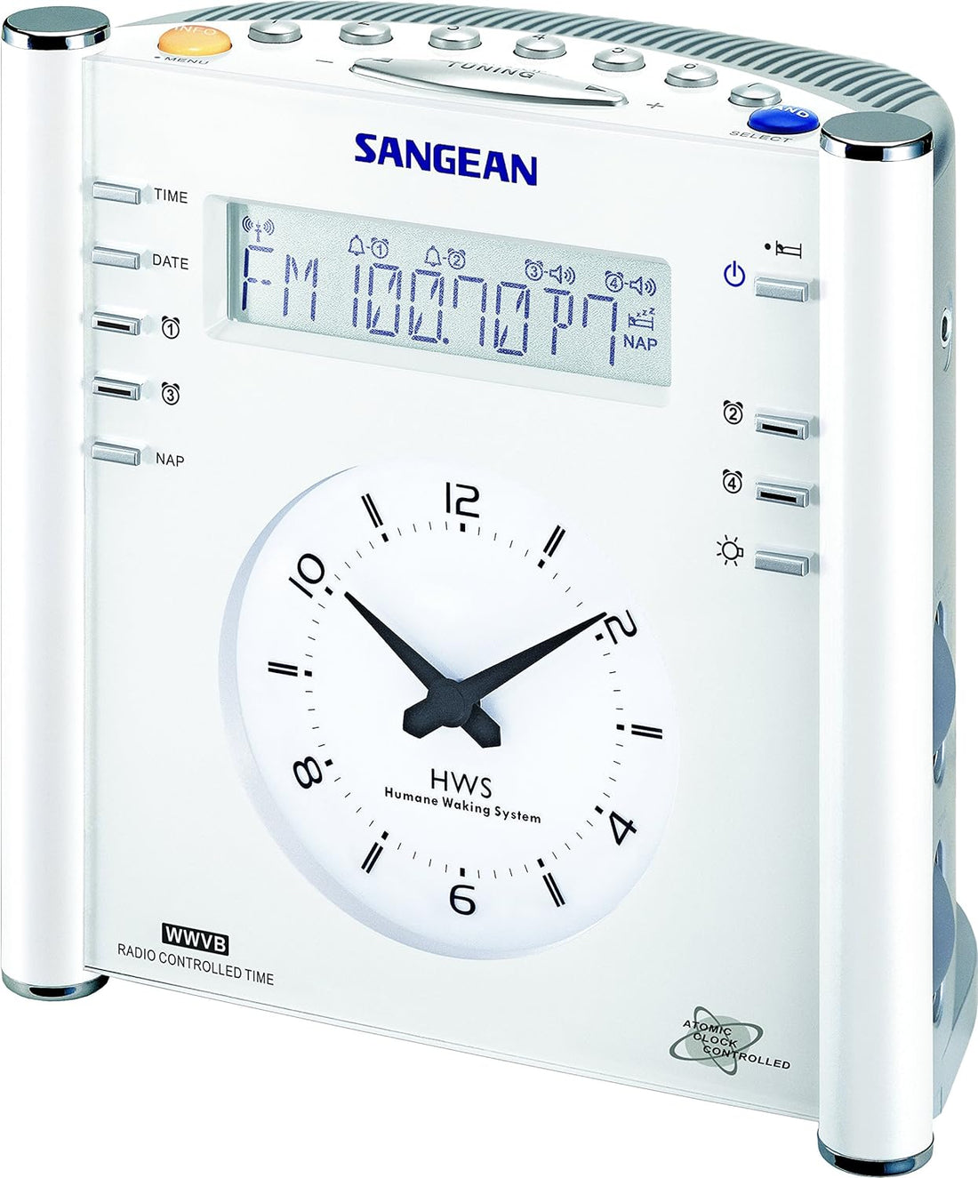 Sangean RCR-3 RCR-3 AM/FM Atomic Digital/Analog Clock Radio (White)