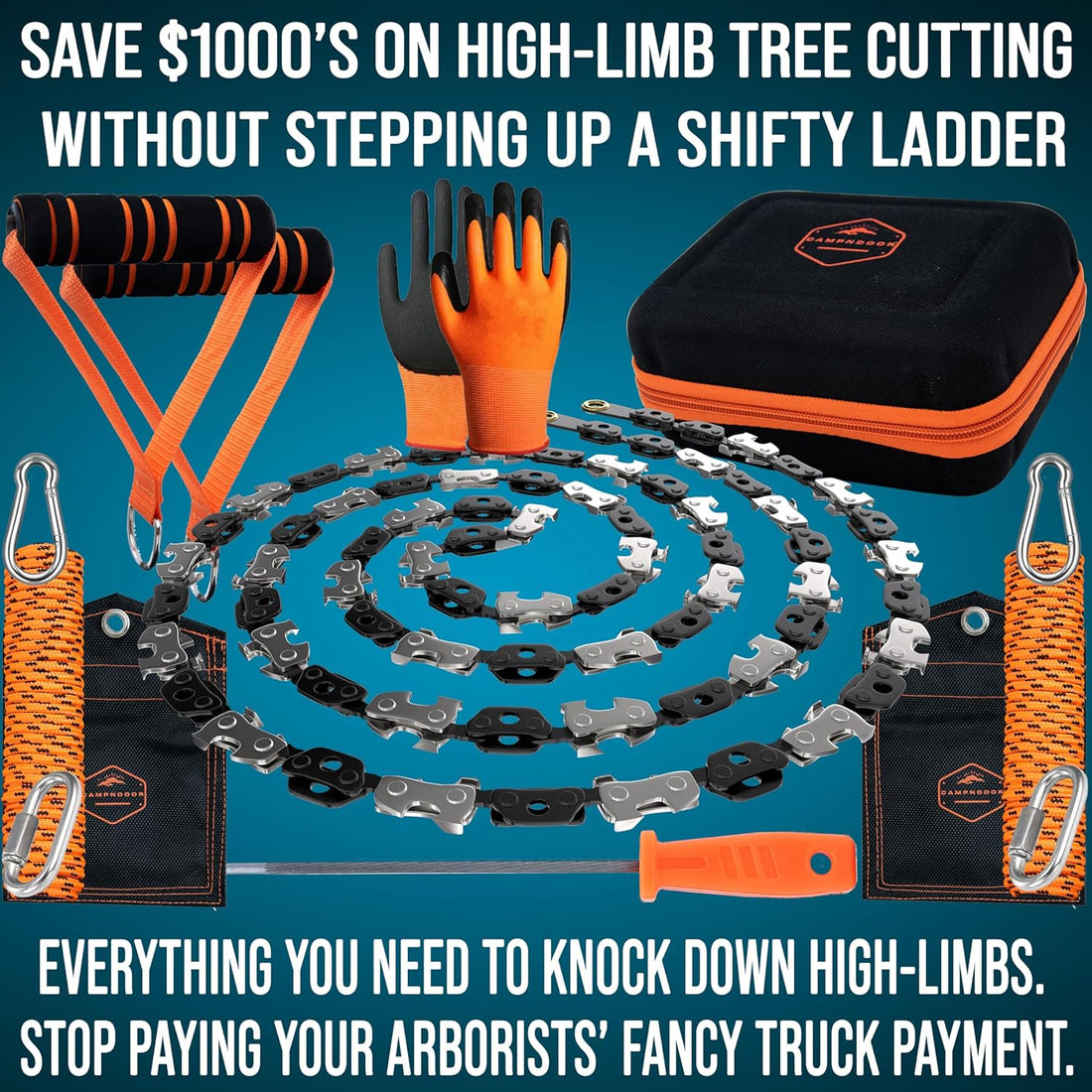 CAMPNDOOR 53 Inch High Reach Tree Limb Hand Rope Chain Saw with 48 Blades