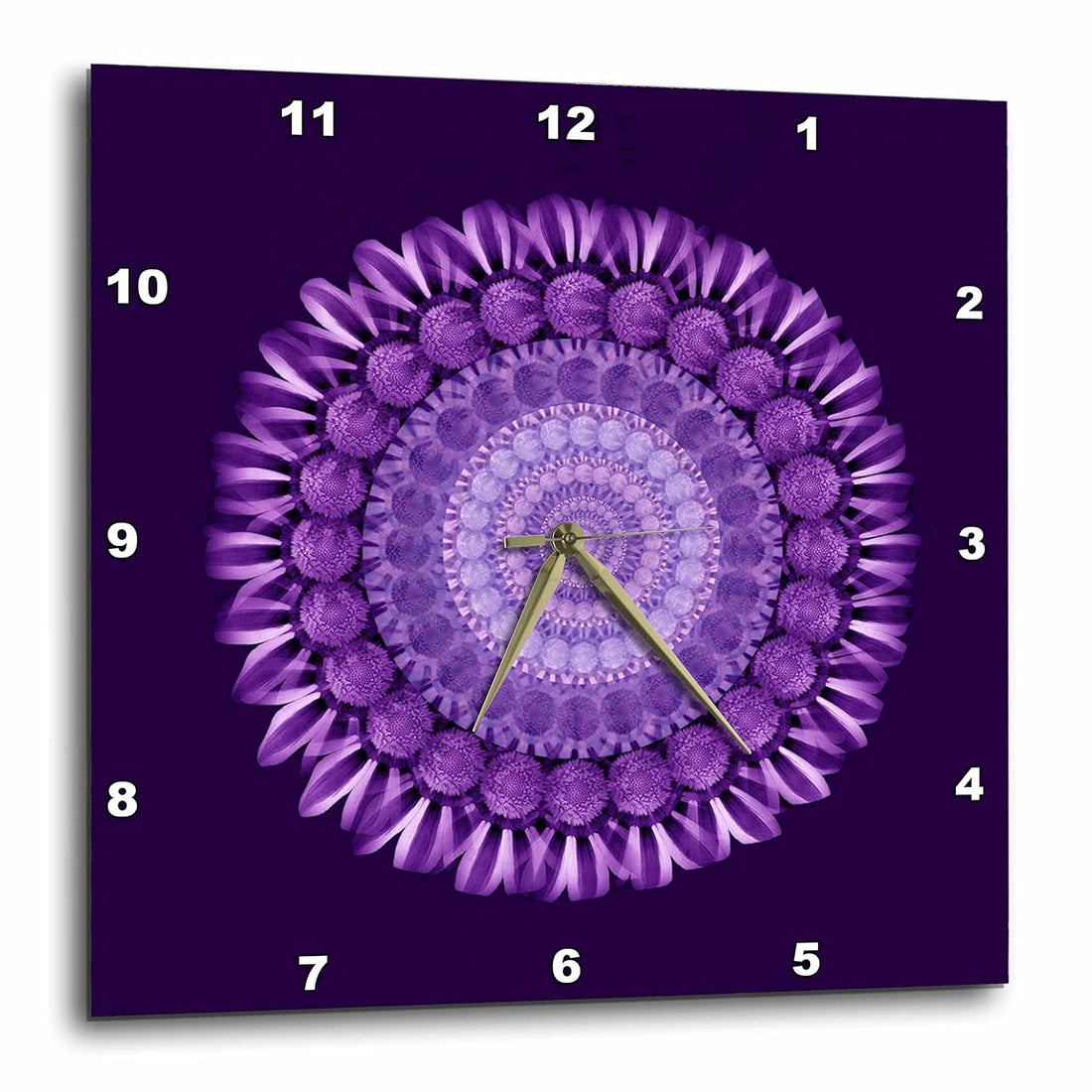 3dRose LLC Lavender and Royal Purple Floral Mandala on Deep Purple Background 10 by 10-Inch Wall Clock