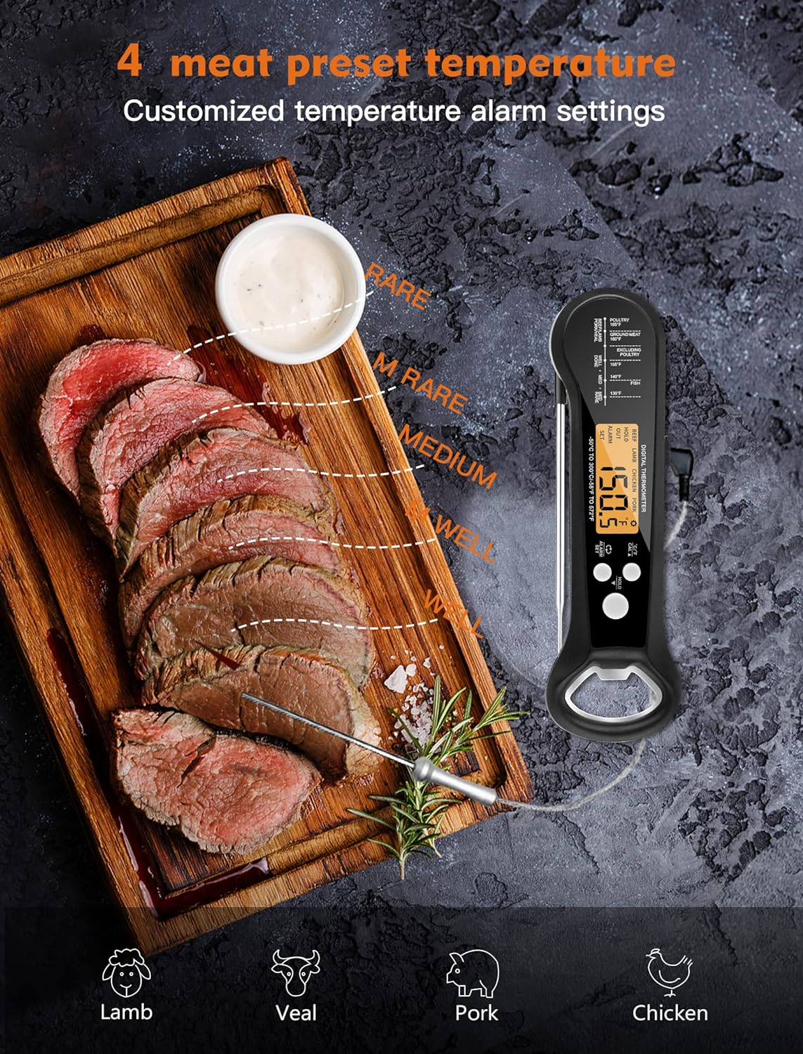 JOYHILL Digital Meat Thermometer for Cooking, Instant Read Meat Thermometer with Foldable Probe, Backlight, Calibration, Magnet, Waterproof Dual Probe Food Thermometer for BBQ Grill Deep Fry, Kitchen