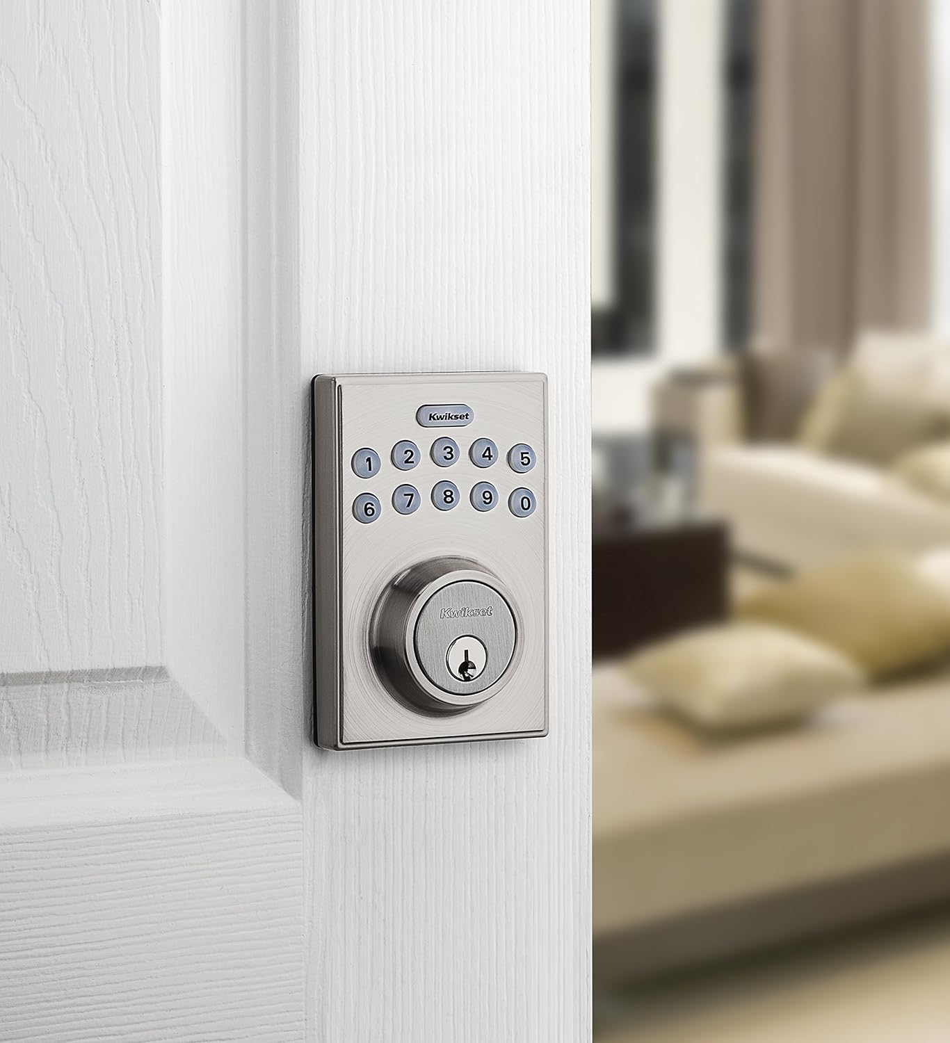 Kwikset 92640-001 Contemporary Electronic Keypad Single Cylinder Deadbolt with 1-Touch Motorized Locking, Satin Nickel, 8 x 4 x 6