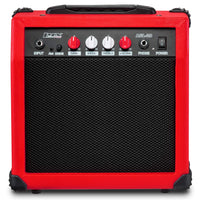 LyxPro Electric Guitar Amp 20 Watt Amplifier Built In Speaker Headphone Jack And Aux Input Includes Gain Bass Treble Volume And Grind - Red