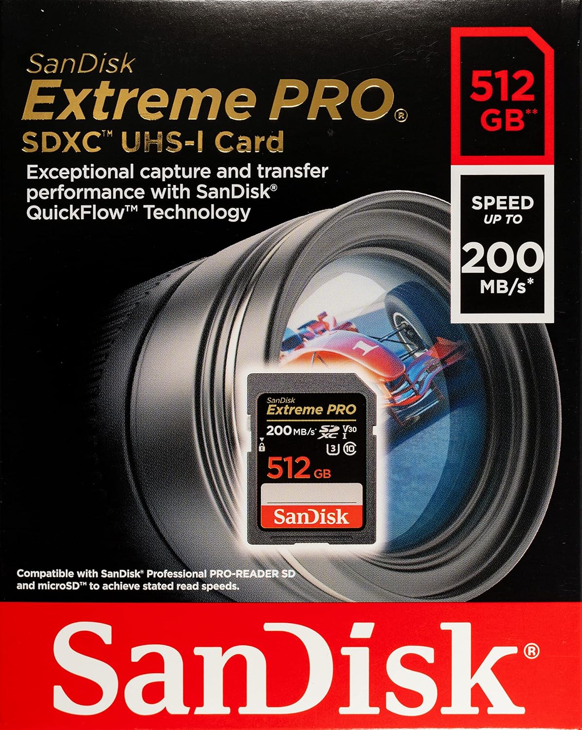 SanDisk 512GB Extreme Pro SD Memory Card SDXC Card for Sony Alpha a7C, a6600, a6100, a6400 Camera (SDSDXXD-512G-GN4IN) Class 10 Bundle with (1) Everything But Stromboli 3.0 Micro & SD Card Reader