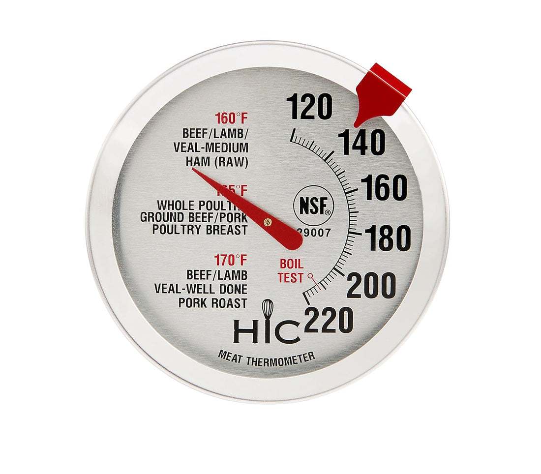 HIC Roasting Meat Poultry Ham Turkey Grill Thermometer, Oven Safe, Large 2-Inch Easy-Read Face, Stainless Steel Stem and Housing