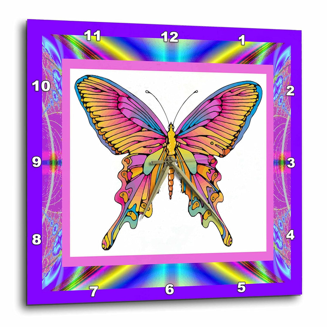 3dRose DPP_14923_1 Psychedelic Butterfly Wall Clock, 10 by 10-Inch