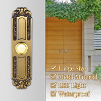 Dreyoo Heavy Duty Lighted Doorbell Button, Slim Metal Door Bell Wired Ringer Push Button Antique Brass Bronze LED Doorbell Switch Replacement for Home Front Door